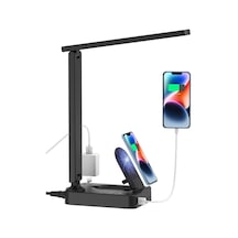 Tr Kablosuz Şarj Cihazlı Led Masa Lambası, Usb Şarj Girişli Ve 2 Çıkışlı Masa Lambası, 3 Aydınlatma Modu, 3 Genel