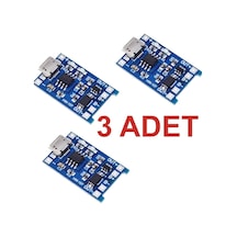 3 Adet Tp4056 Mikro Usb Akım Korumalı 1a 3,7v Lityum Pil Şarj Devresi Rodevino