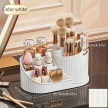 Meridiangoods 360 Dönen Beyaz Makup Organizatör Kutusu - Fırçalar, Rujlar, Cilt Bakımı İçin Kompakt Beyaz