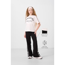 Tommylife Ekru-siyah O Yaka Baskılı Geniş Paça Çıt Çıt Detaylı Kız Çocuk Palazzo Eşofman Takım - 75172 Ekru/sıyah Ekru - Siyah