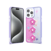 Zore İphone 15 Pro Max Kılıf Parlayan Sıvılı Simli Kabartma Figürlü Nvth Cevze Kapak-mor Ayı