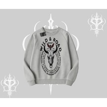 Biskilet Sweatshirt Wild & Road Western Skull Biker Street Culture Gri