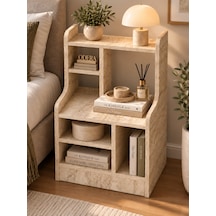 Odera Bej Çok Bölmeli Raflı Komodin 42x30x70 Cm Açık Raflı Çok Amaçlı Yan Sehpa Ve Organizer Diğer