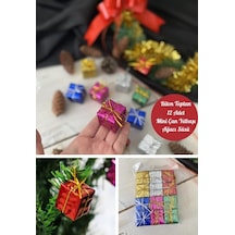 12 Adet Hediye Paketi Renkli Noel Yılbaşı Çam Ağacı Süsü 3 Cm
