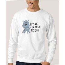 My Best Friend Baskılı Beyaz Erkek Örme Sweatshirt (528370528)