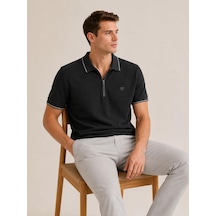Classics Men Gewer Slim Fit Erkek Polo Yaka Fermuarlı Tişört 7687 Siyah