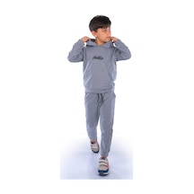 Mnk Baby & Kids Adventure Nakış Kanguru Cepli Kapüşonlu Çocuk Eşofman Mnk10072 gri