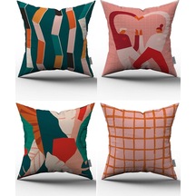 Pembe Krem Soyut Dekoratif Desenli 4'lü Dijital Baskılı Kırlent Kılıfı Seti - 4kmbs048