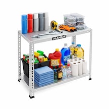 2 Katlı Galvaniz Çelik Raf - Depo, Arşiv, Kiler, Dosya, Market Rafı, Mutfak, Ofis 31x60x50 Cm Gri