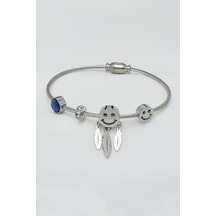 Batu Aksesuar Gümüş Kaplama Smile Çelik Charmlı Bileklik 19.5 CM