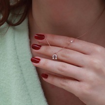 Şans Nalı Figürlü Zirkon Taşlı Mine İşli Rose Gold Kaplama Gümüş Kolye Gümüş