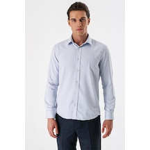 İmza Koyu Lacivert Uzun Kollu Desenli Armürlü Sert Yaka Cepsiz Pamuklu Slim Fit Dar Kesim Gömlek 1004235171-koyu Lacivert Koyu Lacivert