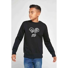 Tshirthane Daft Punk Helmet & Yazi Baskılı Unisex Çocuk Siyah Sweatshirt Siyah