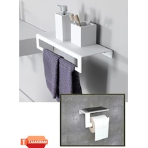 Tasagram Metal Banyo Havlu Askılığı Ve Tuvalet Kağıdı Askılığı 2'li Set Beyaz