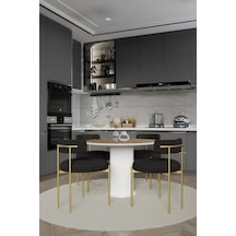 Avvio Lorea Ptt Lake Mdf Ayak 4'lü Teddy Sandalye 90x90 Masa Sandalye Takımı Sandalye Bukle Kumaş Akça