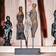 Ahşap Aile Figürlü Biblo, El Sanatı Konsol Üstü Dekoratif Obje.