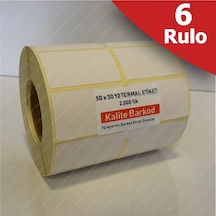 50X30 Yanyan 2'Li Termal Etiket 6 Rulo Barkod Etiket Kalite B