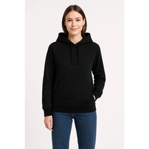 Üç İplik Kapüşonlu Kanguru Çepli Sweatshirt Hoodie - Siyah