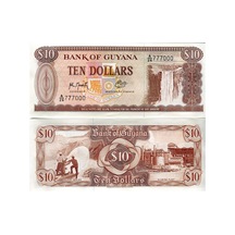 Guyana 1993 Yılı 10 Dolar Yabancı Kağıt Para Çil Unc Koleksiyon Para