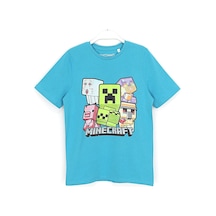 Minecraft Silikon Baskılı Erkek Çocuk T-Shirt 4 - 12 Yaş Mavi