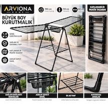 Arvıona 190 Cm Kanatlı Çamaşır Kurutmalığı Mandal Sepetli Metal Siyah