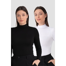 Arma Yıldız Kadın Beyaz - Siyah Balıkçı Yaka Uzun Kollu Body 2'li Paket Beyaz - Siyah