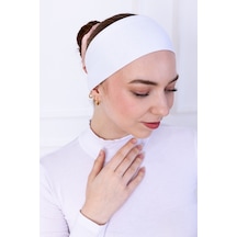 Loggia Bandana Şeklinde Bone Beyaz - Kadın Tesettür Dikişsiz Geçme İç Bone - Sportif Spor Saç Bandı Beyaz