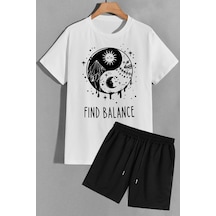 Uyguntarz Ying Yang Şort T-shirt Eşofman Takımı Beyaz