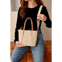 Just Polo Kadın Spor Model Ayarlanabilir Askılı Şık El Ve Omuz Çantası Ebat : 24 X 20 Cm Shopper Krem - Taba