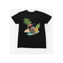 Magors Stıl-x Beach Life Baskılı Bisiklet Yaka %100 Pamuklu Kız Çocuk Tshırt Beyaz, Sarı,kırmızı,siyah Siyah