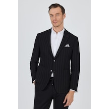 İmza Siyah Mono Yaka Gofreli Esnek 6 Drop Slim Fit Casual Ceket 1002250126 Siyah