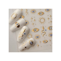 Nazar - Altın Gold Parıltılı Çizgili Nazar Boncuk Temalı Yapışkan Sticker Tırnak Sanatı Dövmesi Süsü