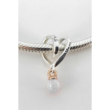 İki Renkli Sarılı Kalp Beyaz İncili Charm Gümüş