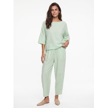 Onloox Kadın Yeşil Su Yeşili Kayık Yaka Yarım Kol Beli Lastikli Şalvar PantolAlt Üst Takım Outfit Sets