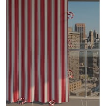 Gencer Home Balkon Perdesi Bağcıklı Ölçü Seçenekli Kırmızı Beyaz Çizgili Kırmızı