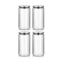 Tr S-2091 Sarina 4'lü Çizgili Cam Kavanoz Seti 2000 Ml Metal Vakum Kapaklı Büyük Boy Mutfak Kiler Erzak Ve Bakl Genel