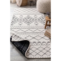 İskandinav Kilim Yıkanabilir Kadife Tuşeli Pamuk Dokuma Yolluk Kaymaz Tabanlı Halı Beyaz