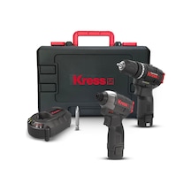 Kress Kug02 12volt/2.0ah. Li-ion Çift Akülü Kömürsüz Profesyonel Şarjlı Darbeli Matkap + Kömürsüz Darbeli Tornavida Kombo Set