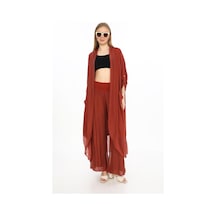 Bohem Stil Itayan Ipek Detaylı Oversize Kaftan- Pantolon Takım-9214 Bordo
