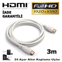 3M Metre Hdmi Kablo V1.4 2160P Full Hd Beyaz Lcd Pc Laptop Ps3 3D