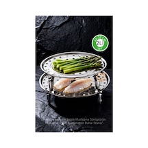 2'li Set Inox Çelik Ayaklı Buharlı Pişirme Aparatı - 24+28 Cm Çok Amaçlı Tencere İçi Haşlama Standı