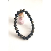 Sertifikalı 8 Mm Gold Obsidyen Doğaltaş Bileklik Altın - Siyah