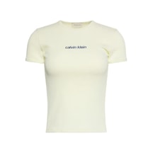 Calvin Klein Ss Contour Rıb Logo, 486 Yeşil Kadın T-shirt
