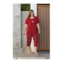 Aydoğan Kadın %95 Viskon %5 Esnek Kısa Kol Kapri Büyük Beden Kırmızı Pijama Takımı -8253