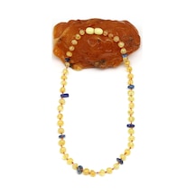 Damla Kehribar - Lapis Lazuli Doğal Taş Bebek Diş Kolye - 33 Cm