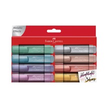 Faber-castell 46 Metalik Renk Fosforlu Kalem Seti, 8'li Karton Kutu, Su Bazlı Mürekkep, Dayanıklı Kesik Uç 124-Pembe