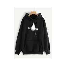 Tarzsokak 2 Iplik Iç Pamuklu Tam Kalıp Baskılı Hoodie Siyah