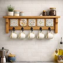 5askılı Doğaltaş Dekorlu Ahşap Duvar Düzenleyici Giriş Holü Anahtarlığı, Mutfak Ve Banyo Duvar Rafı 42x12-5 Askılı