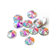 Gymo Premium Kalite Altı Düz Delikli Dikme Kristal Taş Round Rivoli 8mm Crystal Ab 84 Adet