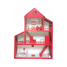 Ahşap Oyun Evi 60Cm 14 Eşya Kırmızı